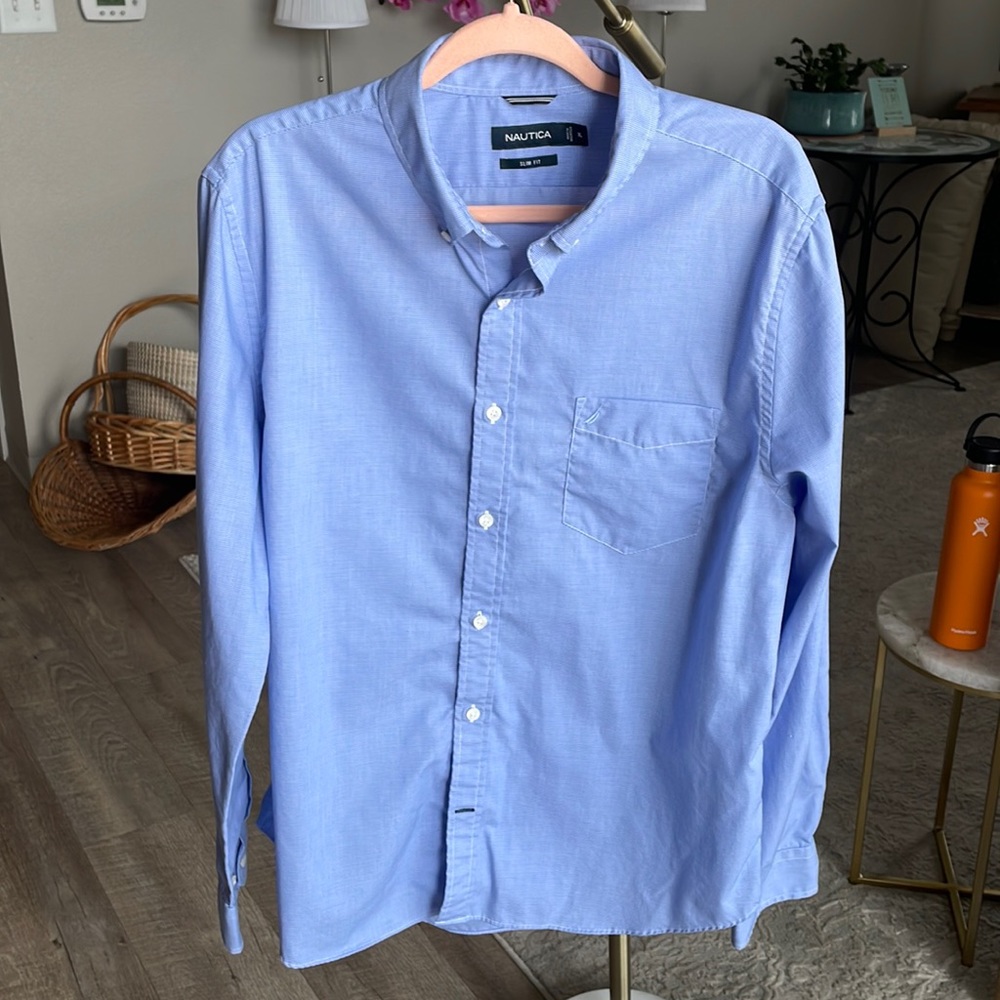 Nautica Slim Fit Collared Shirt in Blue Gingham Size XL